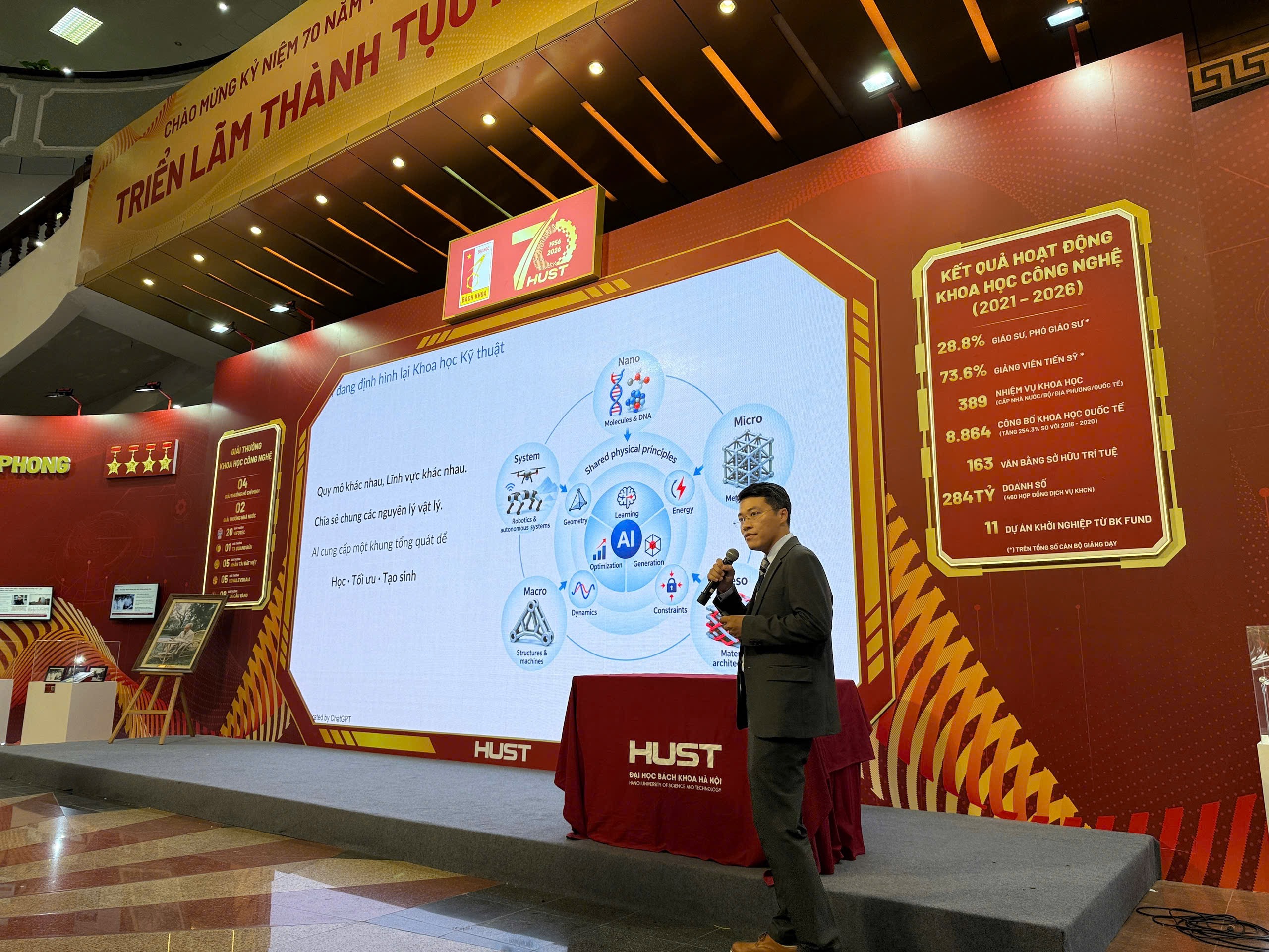 Dr. Chien Truong-Quoc presents on AI and modern mechanics at the anniversary exhibition.